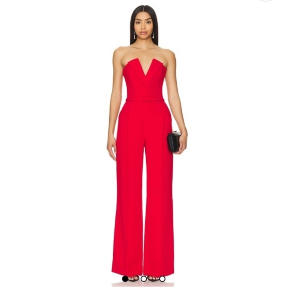 Nadine Merabi Vanessa Tuxedo Tailored Jumpsuit in Red